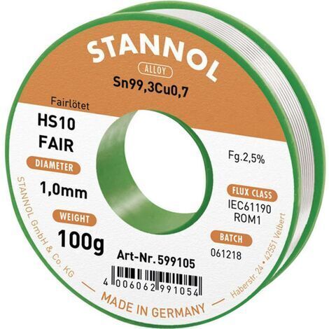 Étain à souder Stannol HS10-Fair Sn99,3Cu0,7 bobine 100 g 1 mm W915171 (1/3)
