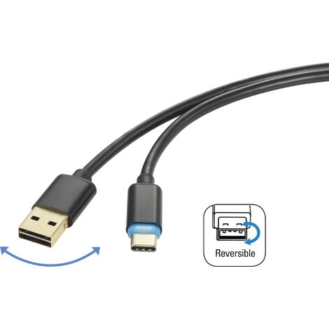 Renkforce Câble USB USB 2.0 USB-A mâle, USB-C® mâle 1.50 m noir connecteur utilisable des deux cotés RF-4758090 S687271 (1/3)