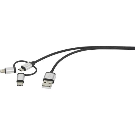 Renkforce Apple iPad/iPhone/iPod, USB 2.0 [1x USB 2.0 type A mâle - 1x USB 2.0 mâle Micro-B, Dock mâle Lightning, USB-C® mâle] 1.00 m gris foncé X843311