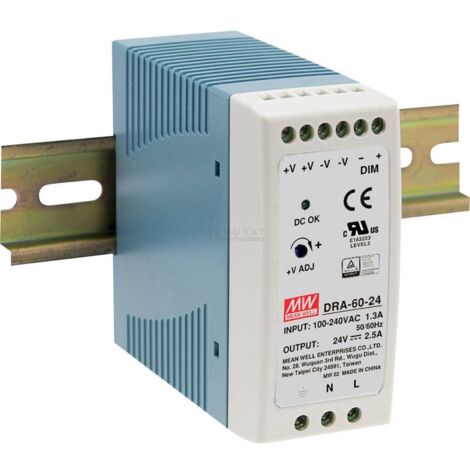 Mean Well DRA-60-24 Alimentation rail DIN 24 V/DC 2.5 A 60 W Nbr. de sorties:1 x Contenu 1 pc(s) (1/3)