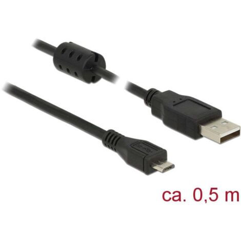 Delock Câble USB USB 2.0 USB-A mâle, USB-Micro-B mâle 0.50 m noir avec noyau en ferrite 84900 C697171