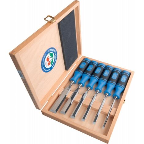 Jeu de 6 ciseaux à bois – Lames de 6 à 26 mm – Manche double composant – Conforme B DIN 5139 – Kirsche