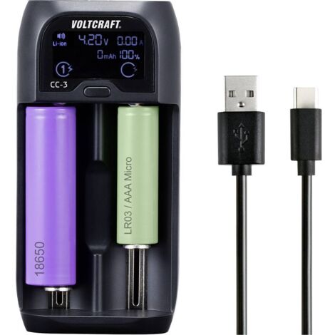 VOLTCRAFT CC-3 Chargeur de piles rondes NiMH, NiCd, Li-ion, LiFePO LR8 (AAAA), LR03 (AAA), LR6 (AA),