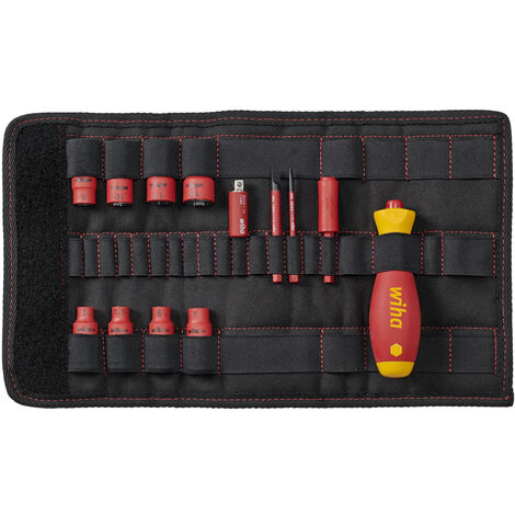 Wiha Jeu de tournevis et de douilles pour clés à douille 1/4" slimVario® electric jeu mixte de 14 pcs y compris trousse repliable (43467) (1/2)