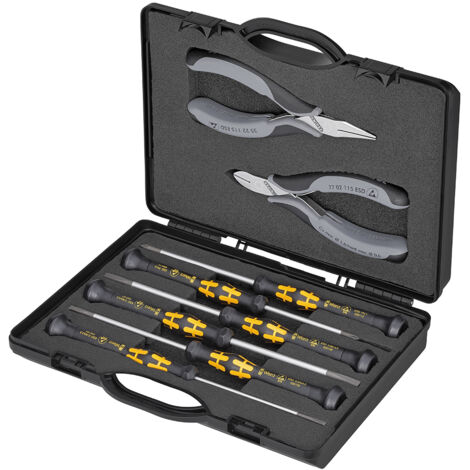 KNIPEX 00 20 18 ESD Jeu de pinces électroniques avec outils pour travaux sur composants électroniques 5 outils 200 mm