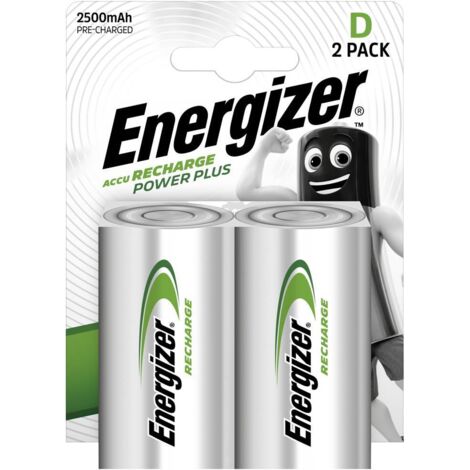 Energizer – Lot de 2 piles rechargeables LR20 NiMH 2500 mAh 1.2 V – Accus haute capacité pour appareils photo et consoles de jeux – Performance durable - A39392