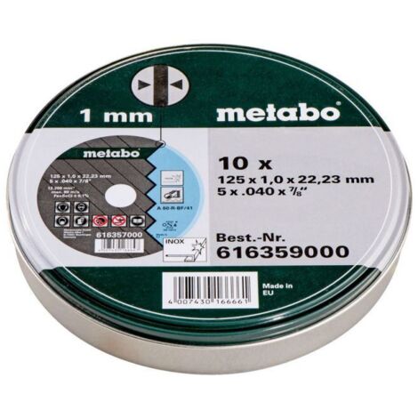 Metabo – Disque à lamelles pour meuleuse – Lot de 10 meules 125 x 1 mm – Pour acier inoxydable – Vitesse max 13 200 tr/min – 616359000 - SP 125 X (1/10)