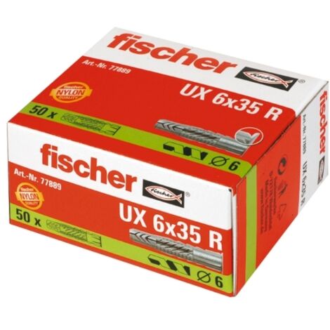 Fischer – Cheville universelle UX 6x35mm – Nylon pour béton et maçonnerie – Bord gainé pour installation facile – Lot de 50 pièces (1/5)