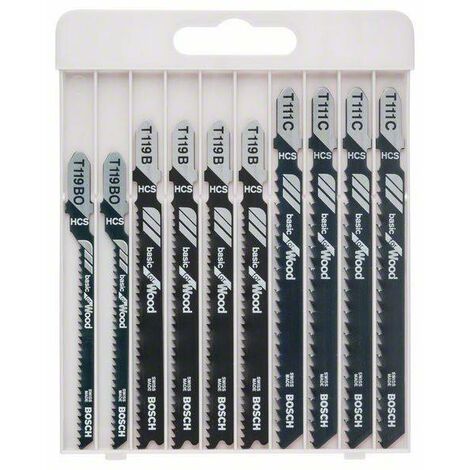 Bosch – Set de 10 lames de scie sauteuse T 119 BO – Pour bois dur – Coupe nette sans éclat – Basic for Wood