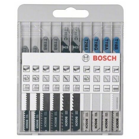 Bosch – Lame de scie sauteuse pour bois et métal – Set de 10 pièces – Coupes droites et courbes – Compatibilité T pour scies sauteuses - W02930