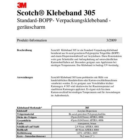 3M Scotch ruban adhésif d'emballage 305, PP, 50 mm x 66 m