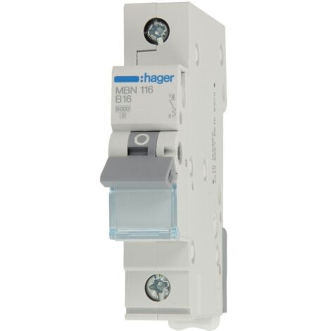 Hager – Disjoncteur unipolaire 6kA B16A 1 module – Protection contre surcharges et courts-circuits – Montage sur rail DIN