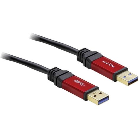 Delock Câble USB USB 3.2 Gen1 USB-A mâle, USB-A mâle 2.00 m rouge, noir contacts dorés, certifié UL (1/3)