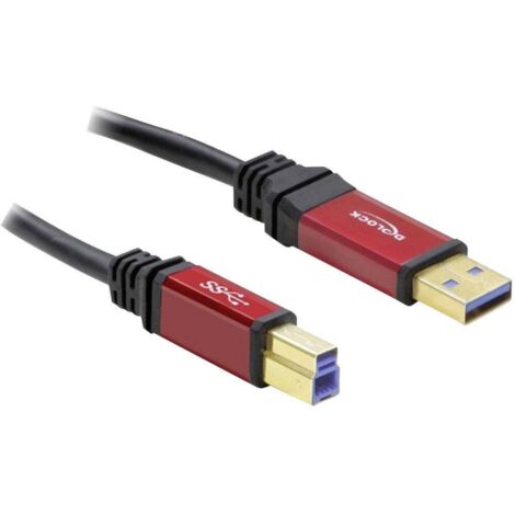 Delock Câble USB USB 3.2 Gen1 (USB 3.0) USB-A mâle, USB-B mâle 5.00 m rouge, noir contacts dorés, certifié UL 82759 X10681 (1/3)