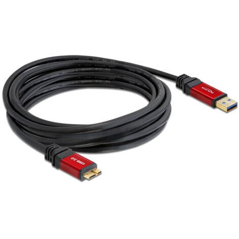 Delock Câble USB USB 3.2 Gen1 USB-A mâle, USB-Micro-B 3.0 mâle 5.00 m rouge, noir contacts dorés, ce (1/4)