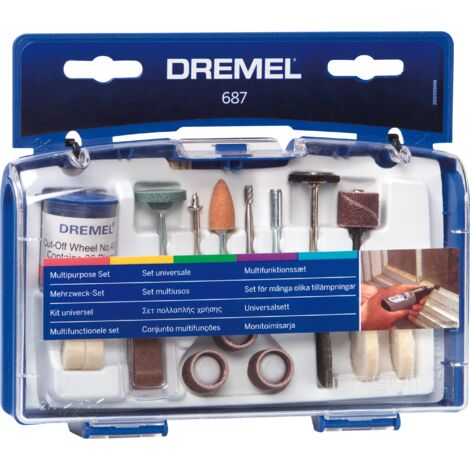 Kit multi-usage Dremel 687 (kit d'accessoires multi-outils avec 14 accessoires pour une variété d'applications telles que le ponçage et le polissage du bois, de l'argent, de l'acier inoxydable, du mét (1/5)