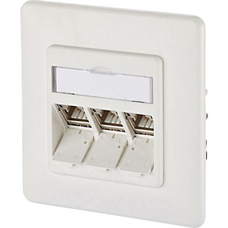 Prise réseau encastré insert avec plaque centrale et châssis CAT 6a 3 ports Metz Connect 130B12D31002-E blanc pur R68393 (1/2)