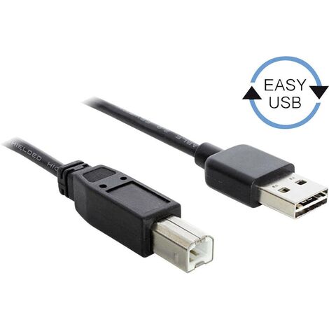 Delock Câble USB USB 2.0 USB-A mâle, USB-B mâle 1.00 m noir connecteur utilisable des deux cotés, contacts dorés 83358 V746181