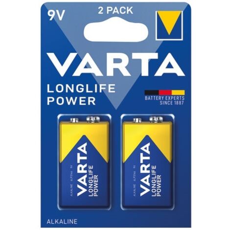 Varta – Pile alcaline 9V 580 mAh – Lot de 2 – Température d'utilisation -10 à +50 °C – Pour appareils gourmands en énergie