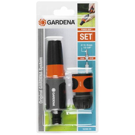 GARDENA Nécessaire d'arrosage 15mm. Lance + raccord aquastop. Jet réglable. (18288-20)