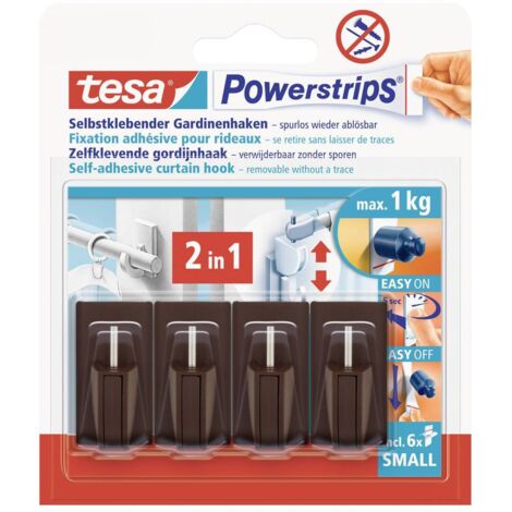 Tesa – Crochet pour rideaux auto-adhésif – Système Vario pour barres jusqu'à 1 kg – Installation sans perçage – Lot de 4 crochets marron - Y445971 (1/3)