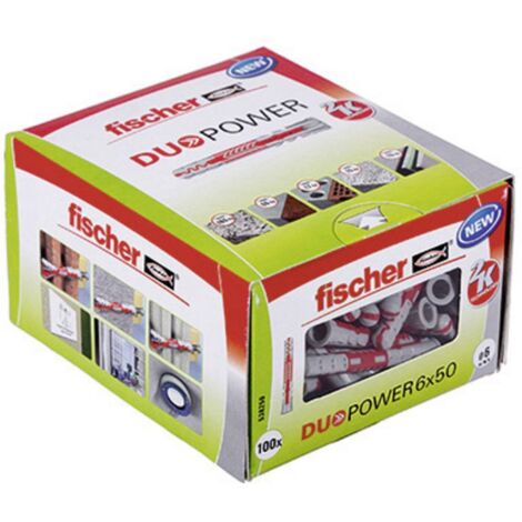 Fischer – Pêcheurs Duo Power 6 x 50 – Kit de fixation facile – Ancrage profond pour matériaux pleins – 100 pièces