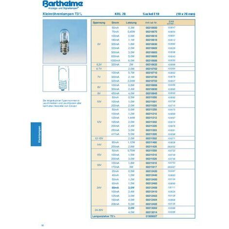 Ampoule Miniature Incandescente Barthelme 1.50V 0.09W SM5s/8 - Neuf, Référence 00298156, Culot SM5s/8