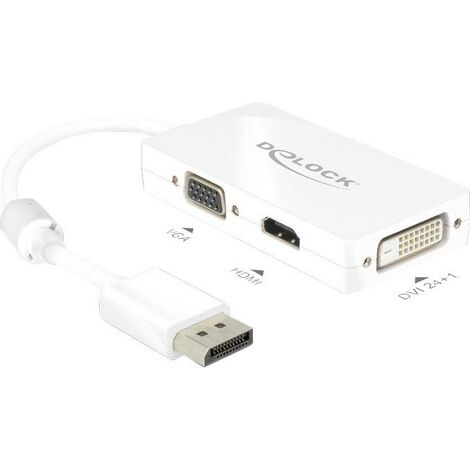 Delock 62655 DisplayPort / VGA / HDMI / DVI Adaptateur [1x DisplayPort mâle - 1x VGA femelle, HDMI femelle, DVI femelle 24+1 pôles] blanc avec noyau W721881