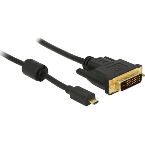 Câble adaptateur Delock HDMI / DVI Fiche mâle HDMI-Micro-D, Fiche mâle DVI-D 24+1 pôles 1.00 m noir 83585 avec noyau en ferrite, vissable, contact W721451 (1/4)