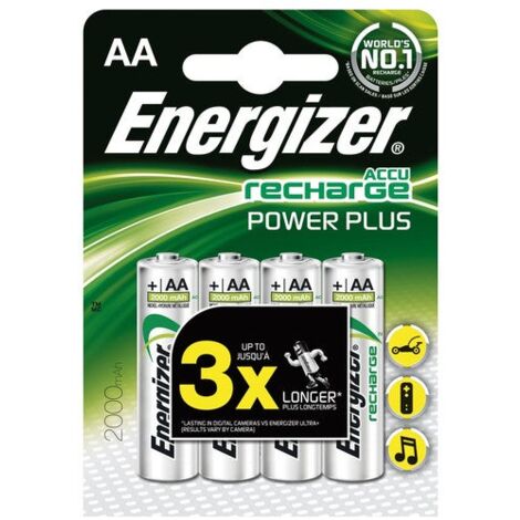 Energizer – Lot de 4 piles rechargeables AA NiMH 2000 mAh – Tension 1.2 V – Rechargeables jusqu'à 1000 fois – Écologiques et prêtes à l'emploi - W209311