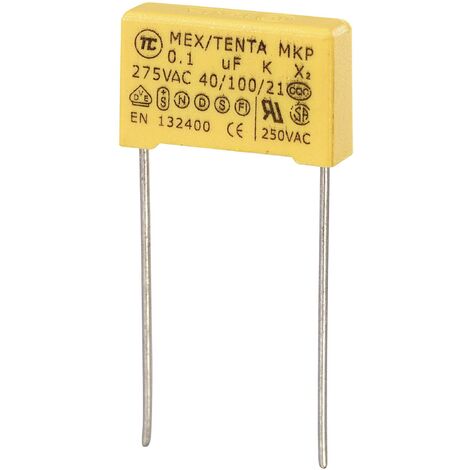 Tru Components – Condensateur anti-parasite MKP-X2 sortie radiale 0.1 µF 275 V/AC 10 % – Dimensions 18 x 5 x 11 mm – Pas 15 mm - S810371