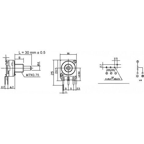 Potentiomètre Rotatif 1 Tour B25K - Réf. 63250-01600-2166 - Neuf Emballé