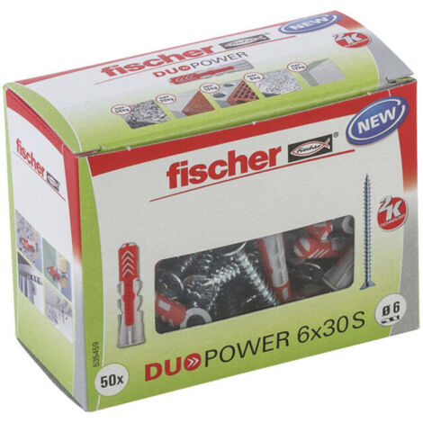 Fischer – Cheville DuoPower 8x40 mm pour béton et parpaings – Lot de 50 unités – Installation facile avec collerette anti-glissement - C405071