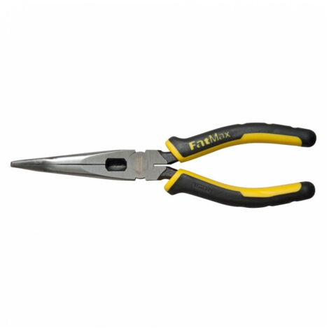 Stanley – Pince à becs demi-ronds longs coudés 200mm – Acier trempé – Pour espaces restreints – Finition laquée anti-corrosion
