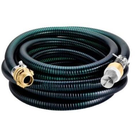 Metabo – Tuyau d'aspiration transparent 7m – PVC rigide avec spirale intégrée – Raccords laiton – Pression max 2,5 bar – Clapet anti-retour
