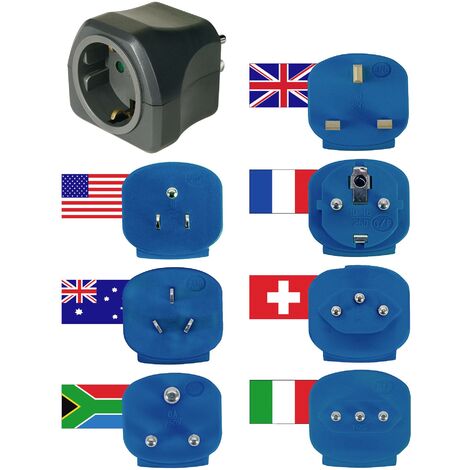 Brennenstuhl – Adaptateur de voyage 7 fiches – Type C pour 150 pays – Protection renforcée contre contacts accidentels – Sac de transport inclus - A912611
