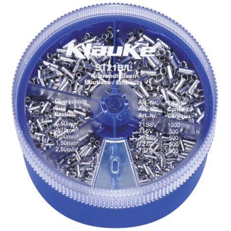Klauke ST21B Assortiment d'embouts simples 0.5 mm², 0.75 mm², 1 mm², 1.5 mm², 2.5 mm² non isolé arge (1/2)