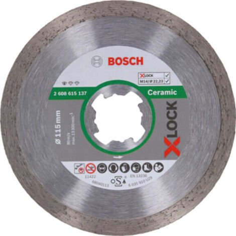 Bosch – Disque diamant pour meuleuse 115mm – Coupe céramique et porcelaine – Alésage 22,23mm – Système X-LOCK pour changement rapide