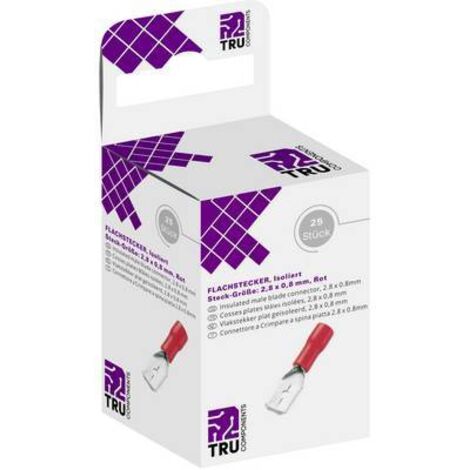 TRU COMPONENTS T1904C044 Assortiment de cosses à languette mâles Largeur d'accouplement: 2.80 mm Épaisseur de contact: 0.80 mm 180 ° partiellement Q709452 (1/3)