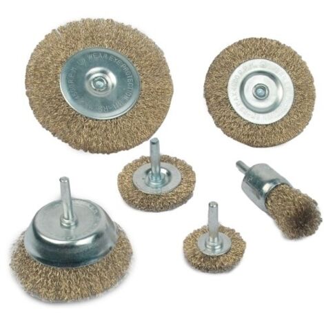 Brüder Mannesmann – Brosse pour meuleuse 6 pièces – M43806 – Fil d'acier laitonné – Tige de 6 mm – 4 disques de 35/50/75/100 mm