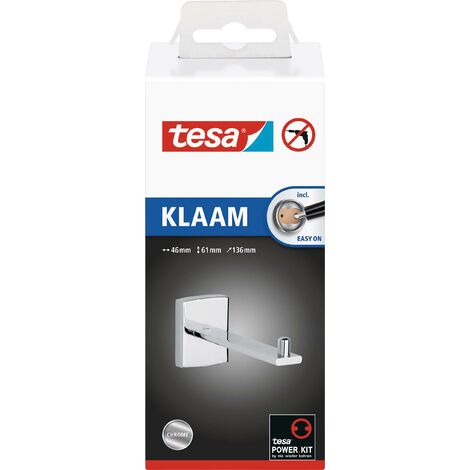 Crochet Salle De Bain Adhésif Tesa Klaam - Fixation Sans Perçage - Métal Chromé - Pour Carrelage, Miroir - Kit Complet