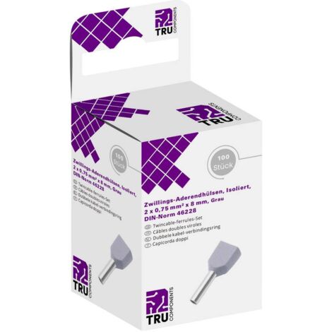 TRU COMPONENTS T1906C153 Embout double d'extrémité de câble 0.75 mm² partiellement isolé gris 100 pc(s) Q156072 (1/3)