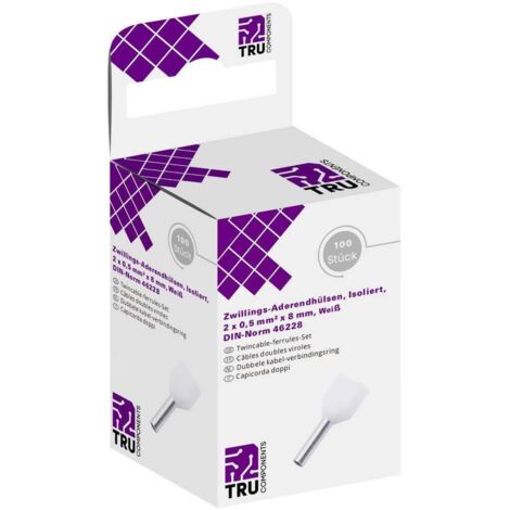 TRU COMPONENTS T1906C152 Embout double d'extrémité de câble 0.5 mm² partiellement isolé blanc 100 pc(s) Q156092 (1/3)