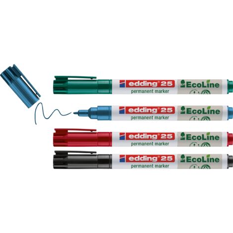 Edding 25 EcoLine 4-25-4 Marqueur permanent noir, rouge, bleu, vert résiste à l'eau: oui