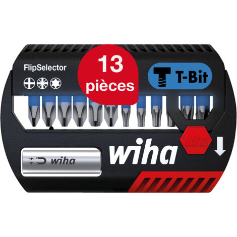 Wiha Jeu d'embouts FlipSelector 13 pièces I Embout T 25 mm, PH, PZ, TORX 1/4" C6,3 I Porte embouts magnétique I Adapté aux visseuses à impact & à percussion (41824) (1/5)