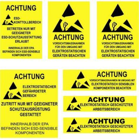 Quadrios Panneau d'avertissement antistatique (ESD) 1 pc(s) jaune, noir (L x l) 140 mm x 140 mm A130202 (1/2)