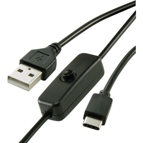 Renkforce Câble d'alimentation Raspberry Pi® [1x USB 2.0 type A mâle - 1x USB-C® mâle] 1.00 m noir avec interrupteur On/Off A148102