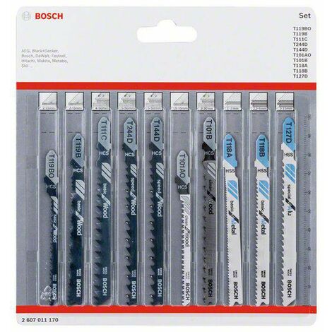 Bosch Accessories 10 pièces Jeu de lames de scie sauteuse Basic for Wood  and Metal (bois et métal, accessoires pour scie sauteuse)