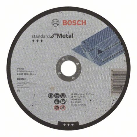 Bosch – Disque à tronçonner pour meuleuse 180mm – Oxyde d'aluminium – Alésage 22,23mm – Norme A 30 S BF – 1 x Disque – 2608603167
