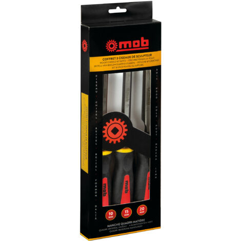 Jeu de 3 ciseaux de sculpteur  – Manche tri-matière ergonomique avec zone de frappe métal – Lame acier carbone-chrome 59–63 HRC – Outils de précision pour sculpture sur bois